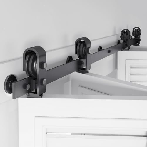 FINOSEN Bifold Scheunentür-Hardware-Kit für vier 45,7 cm Schranktüren, Schiebesystem, robuste Rolle, reibungslos und leise, Schwarz (Falttür nicht im Lieferumfang enthalten)