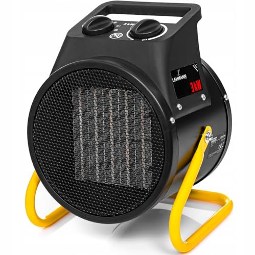 LEHMANN Termoventilatore Elettrico per Riscaldamento Rapido | 2000 W | 3 Livelli di Potenza | Termostato | Regolazione Inclinazione | Maniglia di Trasporto | Ideale per Stanze Piccole