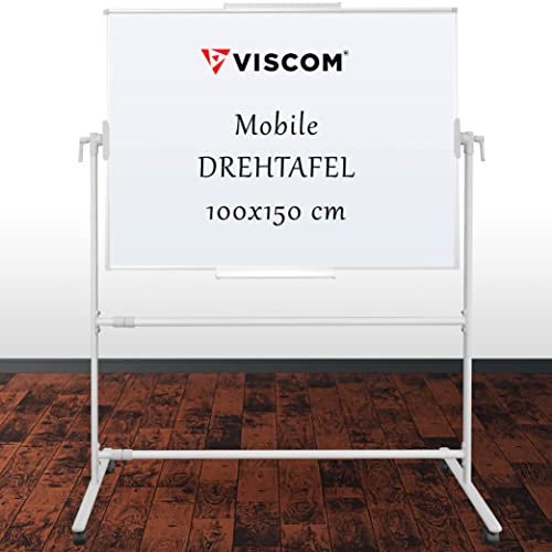 VISCOM Whiteboard mit Rollen-Ständer 100x150 cm Schreibfläche - mobile Drehtafel doppelseitig verwendbar - Stativdrehtafel beschreibbar, abwischbar & magnetisch - ideal für Büro, Schule & Seminare