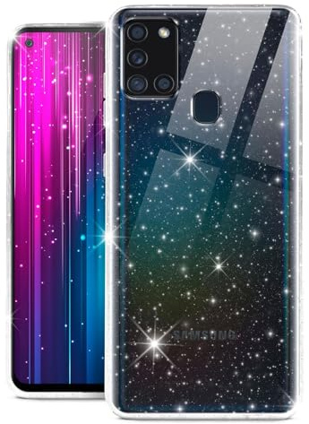 moex Sparky Case für Samsung Galaxy A21s Hülle mit Glitzer Effekt aus Silikon, durchsichtige Handyhülle dünn und weich, Schutzhülle transparent glitzernd Design Cover, Klar