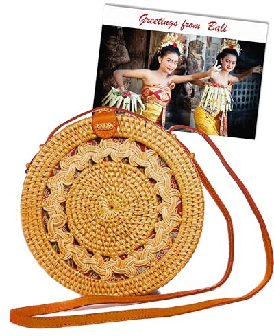 Pro@Home43® - Original auf Bali handgefertigte Damen Rattan Handtasche/Umhängetasche/Schultertasche in Geschenkbox
