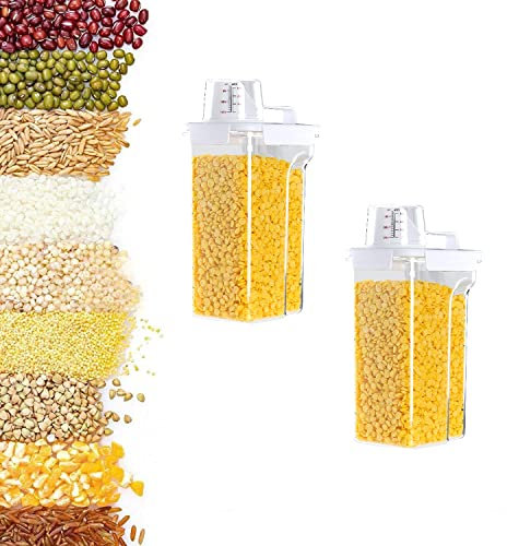 2Pack Food Storage Containers with Lids Airtight and Measuring Cup for Flour,Sugar,Grain,Rice & Baking Supply-Airtight Kitchen & Pantry Bulk Food Storage for Kitchen Organization,2800ml