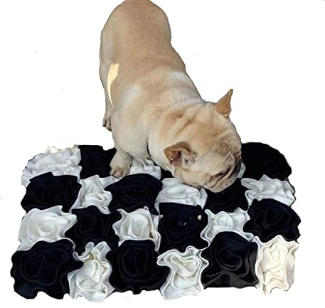 Rosen-Design klassische Schachbrett-Futtermatte für große Hunde, 45 x 60 cm, Schwarz / Weiß