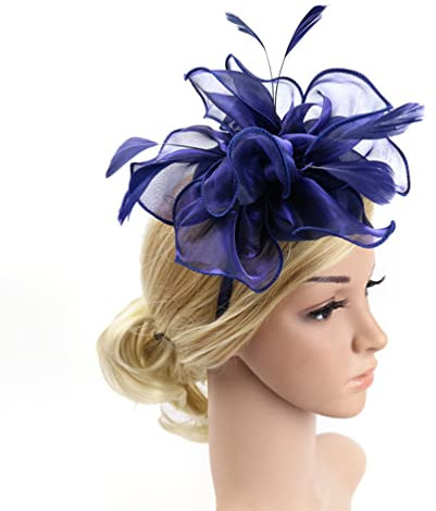 Luxshiny Federn Stirnband Organza Stirnband Hochzeit Haarschmuck Kopfschmuck Marineblau