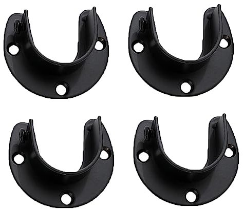 4 Stück Kleiderstangen Halterung für Rund Schrankrohr-Stange Edelstahl U Förmig Kleiderstangenhalter Flansch Holder Spurstangenkopf mit Schrauben für Kleiderschrank, Balkon, Badezimmer (schwarz, 25MM)