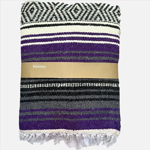 Kiuwxduy Couverture Mexicaine Tricotée à la Main pour Canapé, Couverture pour Méditation, Yoga, Boho, pour l'Extérieur, Camping, Pique-Nique, Couverture pour Festival (Violet)