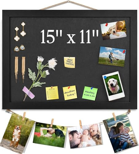 Graue Pinnwand aus Kork mit Filz, 38x28CM kleines Anzeigebrett für Wände, Schmuck, Notizen, Sammlungen, Fotos, Büro, Holzrahmen (Schwarz) & Filz (Grau), 1 Stück.