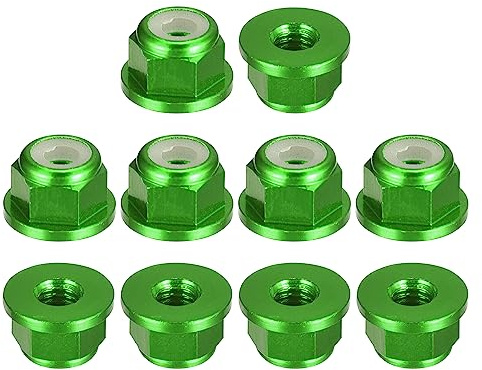 QUARKZMAN 10Stk Nylon Einsatz Sechskant Sperre Muttern M3 x 0.5mm Grün | Aluminum Legierung, Selbstsichernde Mutter Eloxieren Flansch Sicherungsmutter, Für Befestigungsmittel