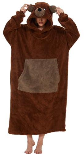 chuangminghangqi Couverture à Capuche Surdimensionnée Hoodie Douce Sweat à Capuche Longue Sweat Pull Chaude Sweats avec Grande Poche Sweatshirt Unisexe Couverture TV (Ours Brun)