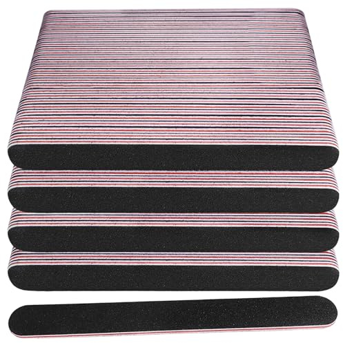 Nagelfeilen, Körnung 100/180, Nagelfeilen, doppelseitig, Emory, Fingernagelfeilen für natürliche und Acrylnägel, Gel, professionell, wiederverwendbar, Maniküre, Pediküre, Schwarz, 100 Stück