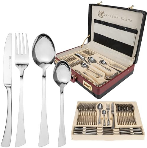 KARL HAUSMANN Besteck Set 12 personen - 72-teilig - Essbesteck Spülmaschinenfest Rostfrei - BesteckSet aus Edelstahl - Schwarz Koffer - Cutlery set 12 People - Silverware Set - Bestecksets