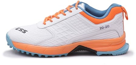 YOOGI ESS Star Cricket Shoes for Man's Rubber Spikes,Light Weight All-Rounder Professional Cricket Shoes White-Green. (WhiteOrange, 9)