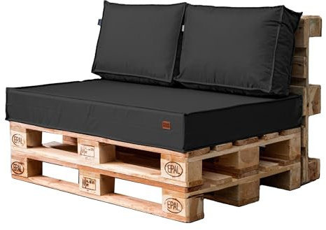 GoldenGroup Gartenset Kissen für Palettenmöbel Graphit - Strapazierfähiges Gewebe - Palettenkissen Set Gefüllt mit Schaumgranulat und Schaumstoff - 120x80x15 Sitzkissen - 120x40x15 Rückenkissen