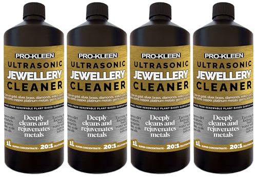 Pro-Kleen Ultrasonic Jewellery Cleaner Solution 4 Litres Concentrated Fluid – 4L Makes 80L - For Ultrasonic Machines - Removes Oils, Scale, Dirt - Suitable for Gold, Silver, Brass, Diamonds & More