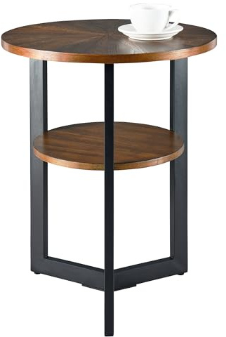 PADMA HOUSE Runder Couchtisch, Teetisch, Doppeldecker Beistelltisch, Sofatisch für Wohnzimmer, mit Metallbeinen (Rustikale Braune, 49 x 49 x 60 cm)