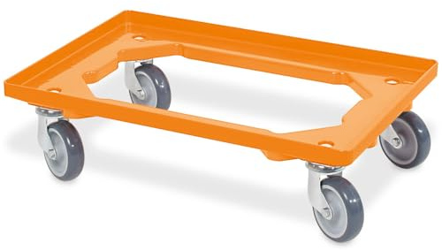 BRB Chariot de transport pour conteneurs 60x40 cm, ouvert, 4 roues pivotantes, capacité de 250 kg (orange)