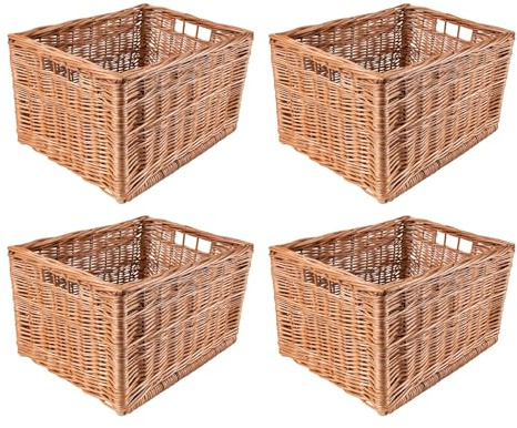 Creative Home 4 x Großer Weidenkorb Aufbewahrungskorb | 40 x 30 x 24 cm | (+/- 2 cm) Handgeflochten, Haltbar | Korb Geflochten Naturkorb mit Griffen Aufbewahrung Für Spielzeug, Werkzeuge, Bad Korb