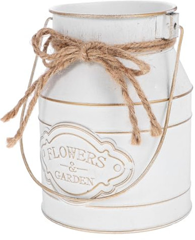 HOLIDYOYO Vintage Iron Flower Bucket Handle Rustic Decorative Vase for Home Office Garden Chic Galvanized Container for Floral Arrangements and Table Centerpieces