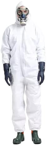 gardeNext ProTec MK 3 Schutz-Overall, Einweg Schutzanzug mit Kapuze, Wasserdichter Arbeitsoverall, Maleranzug zum Renovieren, Schutzkleidung Herren Damen, Weiß (L 2er Pack)