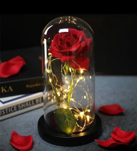 Eternal Rose for Women/Wife/Grandma/Girlfriend for Her Rose Flower Artificial Roses in Glass Dome with LED Light Strip on Mother's Day Valentine's Day,Anniversary (Color 3)