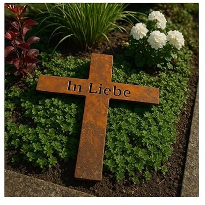 RiloStore Croce – In Amore – Croce in metallo, 17 x 12 cm, decorazione per funebre, croce in metallo, decorazione per tomba, decorazione per la tomba di tutti i santi della domenica dei morti