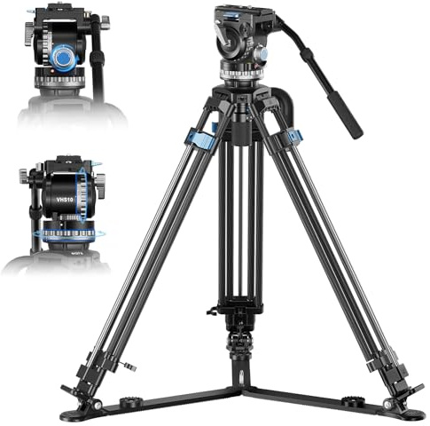 SIRUI SQ75+VHS10 Carbon Fiber Video Tripod Kit, Professional Heavy Duty Fluid Head Tripod, 182cm with 7-Step Counterbalance, 4-Step Pan/Tilt Hydraulic Damping, Both for RS Series & MFT, Max Load 10kg