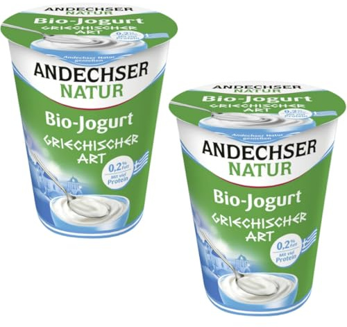 Andechser Joghurt Natur Joghurt griechischer Art 0,2% Fett Joghurt griechischer Art aus entrahmter Milch 0,2% Fett. 400 Gramm x 2 Stück [Frischegarantie]