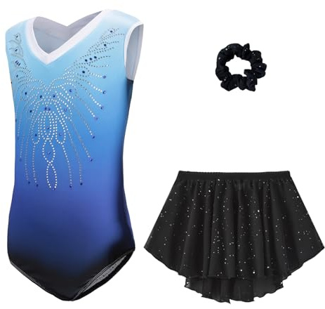 Cucudy gymnastik trikåer flickor dansande set – med shorts och pannband glittrande tonad färg balett gymnastik outfit för 5-12 år flickor dräkter gåva