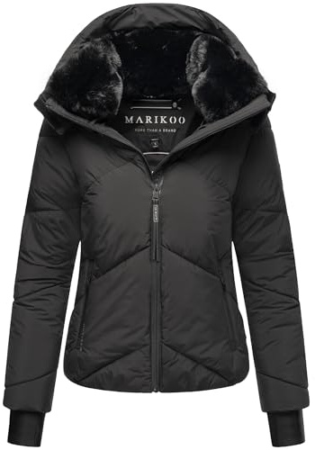 MARIKOO Damen Winterjacke warme Steppjacke mit Fellkragen und (abnehmbarer) Kapuze Simaraa XVI XS-XXL