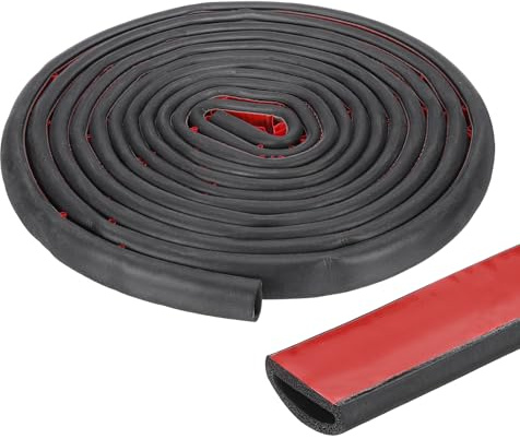 PATIKIL 13 ft D Shape Rubber Seal Strip, Self-Adhesive EPDM Rubber Door Weather Stripping for Boat, RV, Auto, Truck, Marine, Garage Doors/Window, W: 3/4, H: 3/8, Black/Red