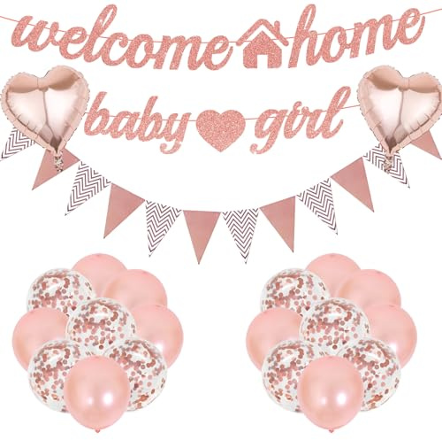 Welcome Home Gender Reveal Party - 22 Pcs party Deko Willkommen Zuhause Set Shower Taufe Girl Ballons Wimpelkette Gender Reveal Party Welcome Home Girl Herzlich Girlande