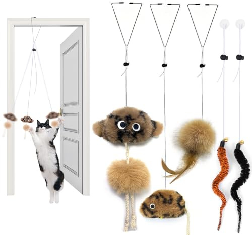 Aidiyapet Cat Toys for Indoor Cats Adult Kitten, Interactive Door Hanging Catnip Toy, Self-Play Chasing Exercise Entertain Cat Toy - for Hunting Exercising Eliminating Boredom, All Breed Sizes (Grey)