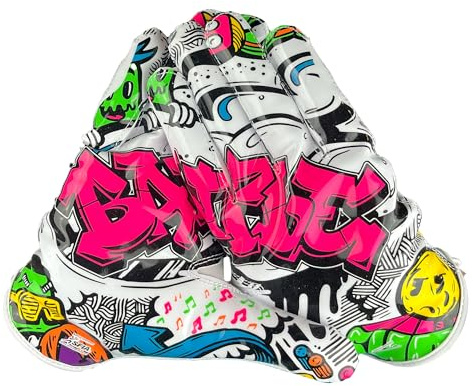 Battle Doom Speed Football Receiver Gloves – Ultra Stick Grip, Compression Fit (Runs Tight – Size Up If Between Sizes), Youth & Adult Football Gloves - Youth Large, Graffiti