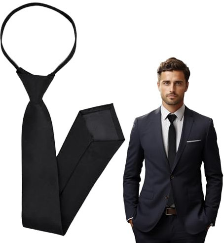 Ennoxwi slips herr, förbundna justerbara slipsar med dragkedja svart business 8 cm för äktenskap kontor eller examen