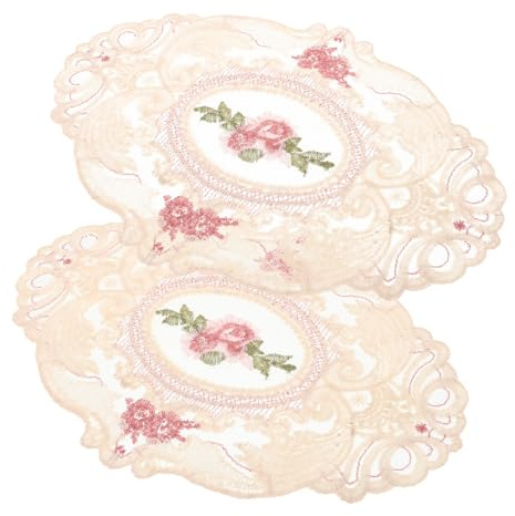 JECOMPRIS 2 Pezzi tovaglietta in pizzo decorazioni per la tavola per feste sovrapposizioni di tavoli in pizzo tazza accessori tavola per matrimoni latte seta Beige