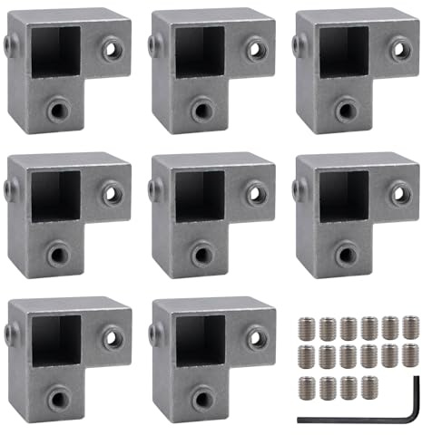 8 piezas de conectores de tubo cuadrado de aleación de aluminio tipo L de 3 vías para tubo cuadrado de 25 x 25 mm
