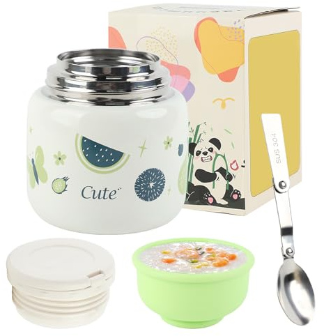 FYting Termo Comida Bebe,500 ml Termo Comida Caliente,316 de Acero Inoxidable con Tazón y Cuchara, Manija, Aislamiento y Frío para Sopa, Gachas, Helados y Yogurt (Mundo de La Fruta)