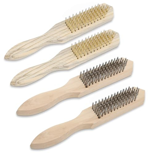 MISIQIMA 4 Pièces Brosse Metallique, dont Brosses Métalliques et Brosse Laiton, Brosse Metallique a Main pour Enlever la Peinture, Rouille, Scories de Soudure, Saleté