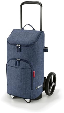 reisenthel citycruiser Set (Rack + Bag) Tasche herringbone dark blue + Rack Black - Praktische Einkaufstasche mit Mehreren großen Fächern - Wird mit dem Gepäckträger als Set verkauft