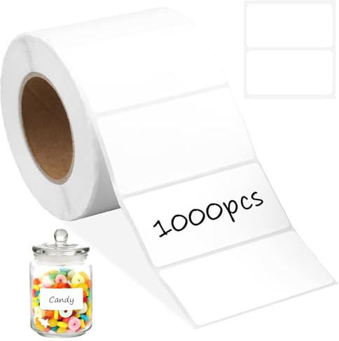 1 000 stycken vita rektangulära klistermärken, 50 × 30 mm