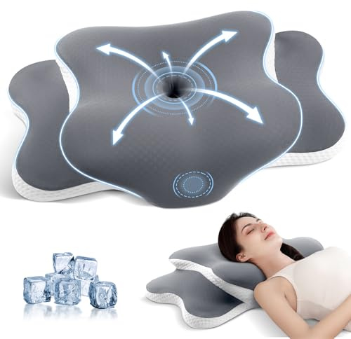 A-Pce Cuscino Cervicale per Dormire & Cuscino per Cervicale Ergonomico - Ortopedico con Federa Rimovibile per Dormire su Fianco, Schiena o Stomaco, Grigio