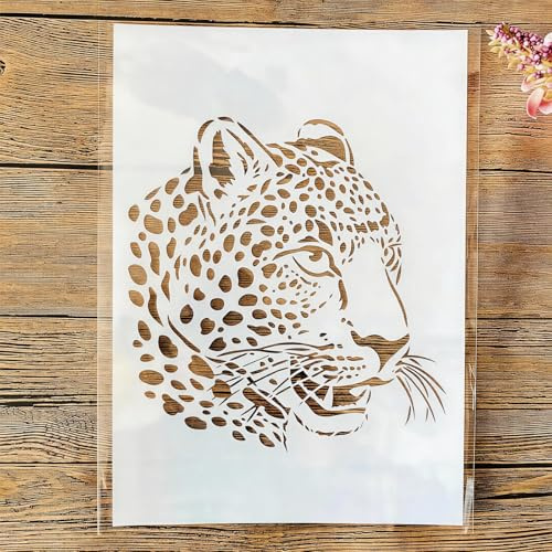 TIAMECH A4 Reusable Leopard Stencil for Painting - Leopard Head Layering Template, DIY Wall Art, Wood Furniture, Scrapbook & Crafts (8.3x11.7inch)