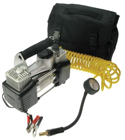 HYTEK GB 12V High Speed Air Compressor Kit, 85 L/min, Direct Battery Connection 3 m Lead with Croc Clips, 8 m Coiled Hose with Quick Connector and Pressure Gauge, 30 A Thermal Overload, Carry Case and
