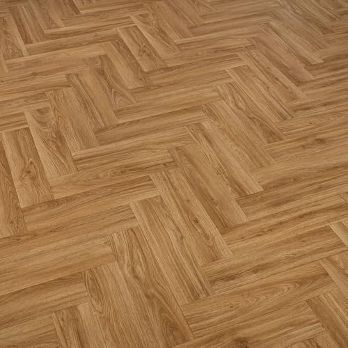 Natural Herringbone Effect Callisto Vinyl Flooring 2mm Thick Lino Roll Bathroom Kitchen (2m Wide x 2.5m Long)