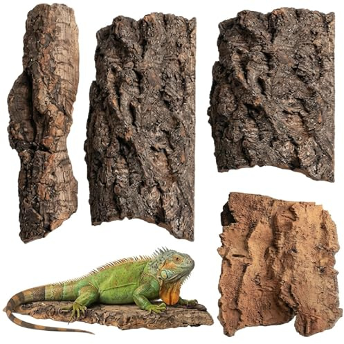 4PCS Cork Bark, Leopard Gecko Tank Accessories and Tortoise Hide, Natural Reptile Hides for Terrariums,10 by 15 cm Soft Tree Bark, Cork Bark Reptile Habitat Decor