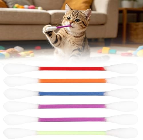 Jouet Chat Interactif Coton Tige, 6 Pièces jouet géants à pointe Q pour chat, Bâtons À Mâcher Géants pour Chat, Bâtons de Mastication Géa-nts pour ch-at, pour Anxiété et Digestion en Intérieur
