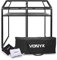 VONYX DB3 Mobile DJ Stand with Aluminium Shelf, Lightweight Foldable Frame, Black & White Lycra Covers and Travel Bags, DJ Booth Stand for Mobile DJs and Events (Black Finish)