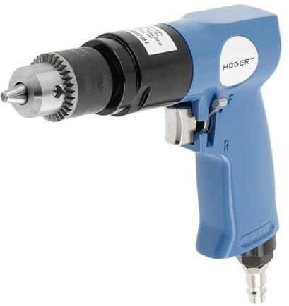 HÖGERT TECHNIK Druckluft-Bohrmaschine – 193 mm – max. Ø10 mm – 1800 U/min – 1/4 Luftanschluss – Rechts-/Linkslauf – für Werkstatt, Metall, Holz & Montage