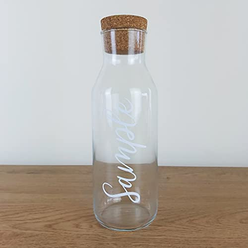 Tarro de jarra de vidrio con tapa de corcho personalizada, vinilo blanco mate