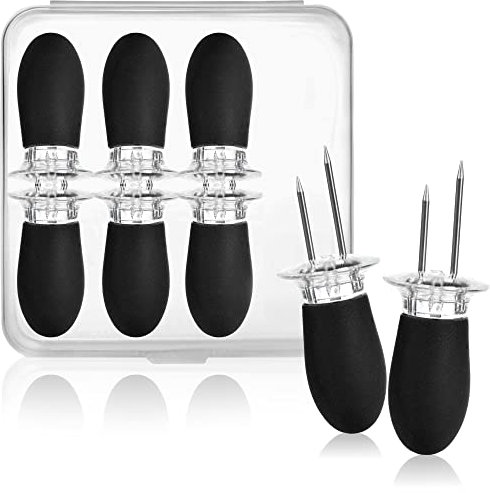 com-four® 8x Mais-Gabel mit 2 Edelstahl-Zinken, rostfrei - wiederverwendbare Maisspieße - Schälhilfe für Pellkartoffeln (08 Stück - schwarz)